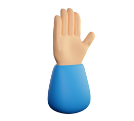 Human hand palm. Five fingers gesture. Welcome, hello, greeting or goodwill concept. Realistic 3d high quality render isolated on white background.