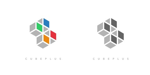 Modern and attractive Cube plus logo design - obrazy, fototapety, plakaty