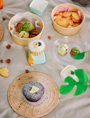 For dessert, a tasty treat, place on a soft, light creamy fabric