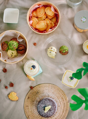 For dessert, a tasty treat, place on a soft, light creamy fabric