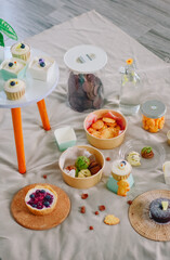 For dessert, a tasty treat, place on a soft, light creamy fabric