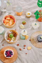 For dessert, a tasty treat, place on a soft, light creamy fabric