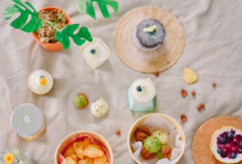 For dessert, a tasty treat, place on a soft, light creamy fabric