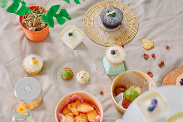 For dessert, a tasty treat, place on a soft, light creamy fabric