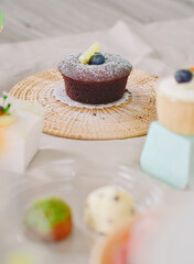 For dessert, a tasty treat, place on a soft, light creamy fabric