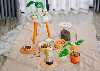 For dessert, a tasty treat, place on a soft, light creamy fabric