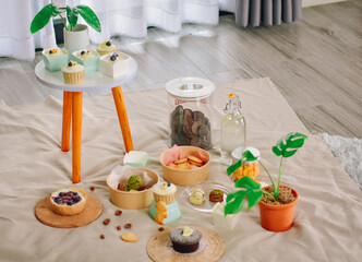 For dessert, a tasty treat, place on a soft, light creamy fabric