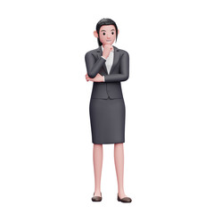 Business woman thinking pose wear skirts and blazers, business woman character illustration