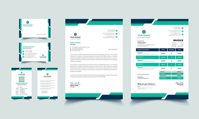 Modern green and black professional business stationery set
