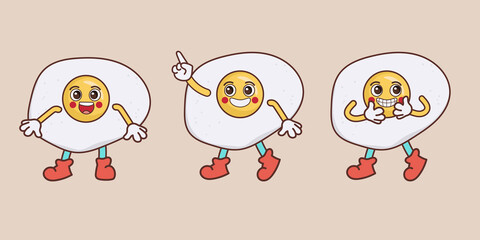 Fried egg funny cartoon animation character.