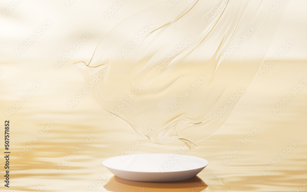 Poster empty stage with transparent cloth background, 3d rendering.