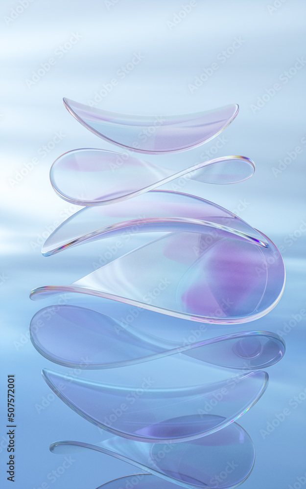 Poster curve glass with light illuminated, 3d rendering.