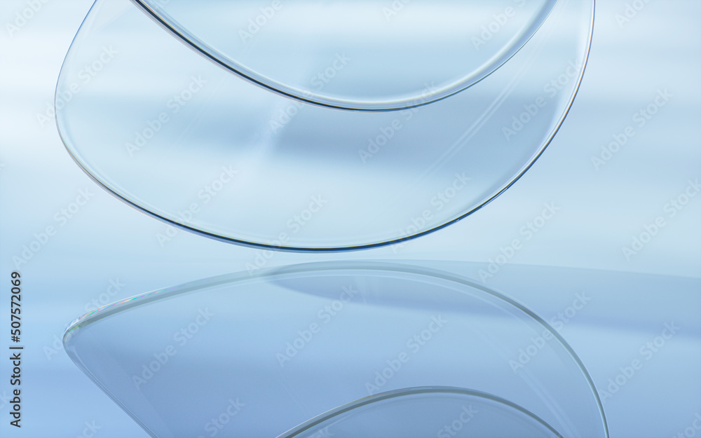 Poster curve glass with light illuminated, 3d rendering.