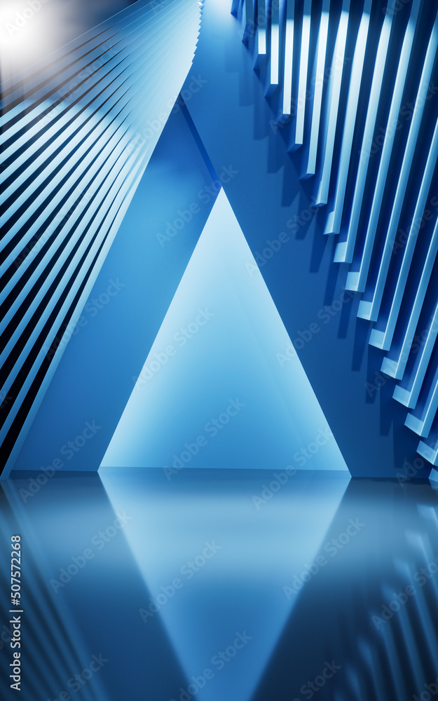 Poster blue empty room with geometry structure, 3d rendering.
