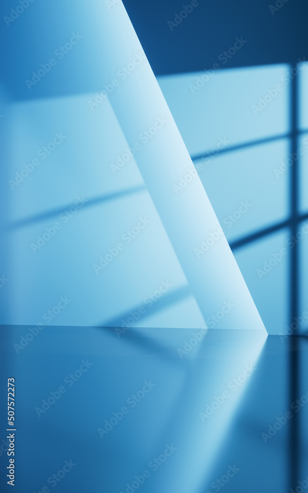 Poster blue empty room with geometry structure, 3d rendering.
