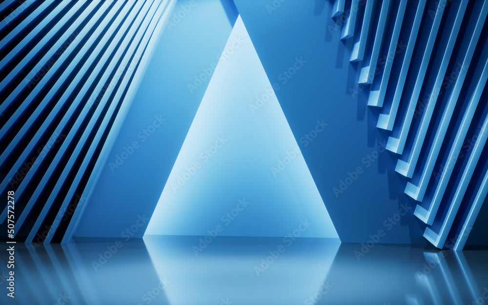 Poster blue empty room with geometry structure, 3d rendering.