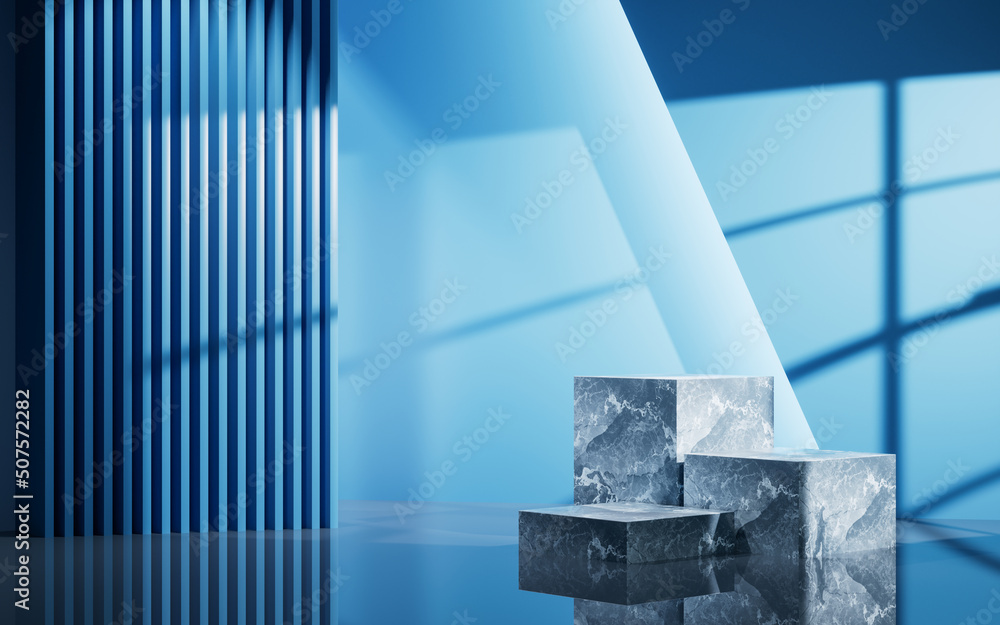 Poster empty stage with light from window, 3d rendering.
