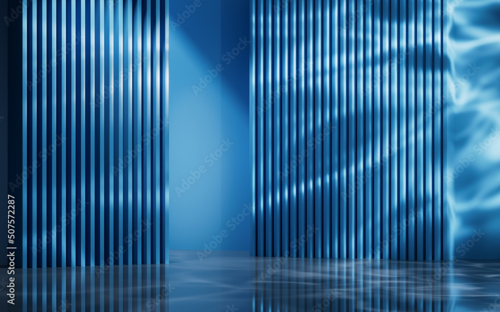 Poster blue empty room with geometry structure, 3d rendering.