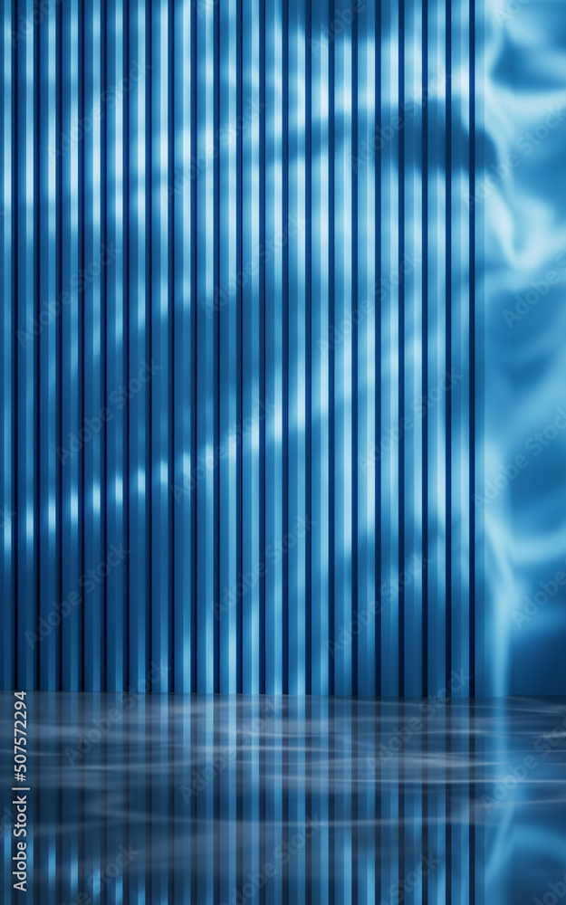 Poster blue empty room with geometry structure, 3d rendering.
