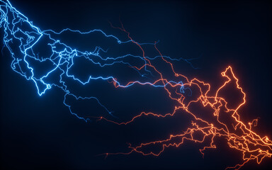 Blue lightning with dark background, 3d rendering. - obrazy, fototapety, plakaty