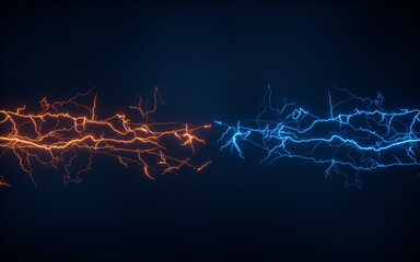 Blue lightning with dark background, 3d rendering.