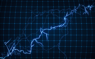 Blue lightning with dark background, 3d rendering.