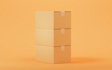 Cartons stacked together, 3d rendering.