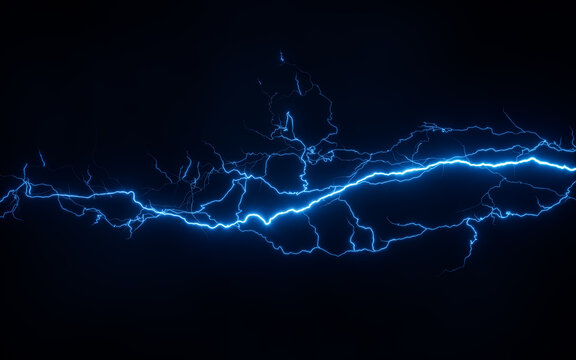 Blue lightning with dark background, 3d rendering.