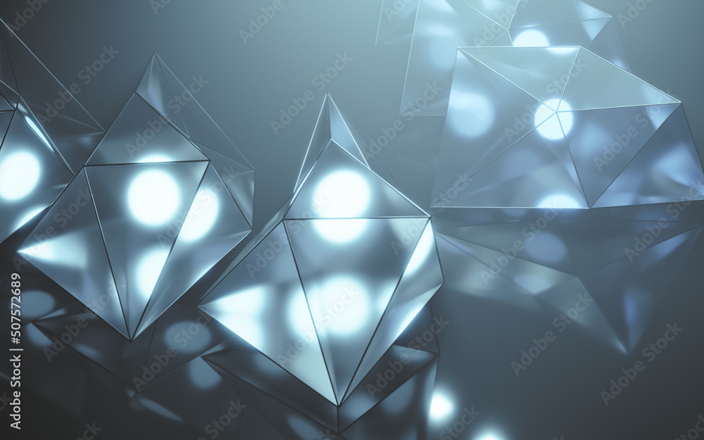Poster fog scene with abstract geometry, 3d rendering.