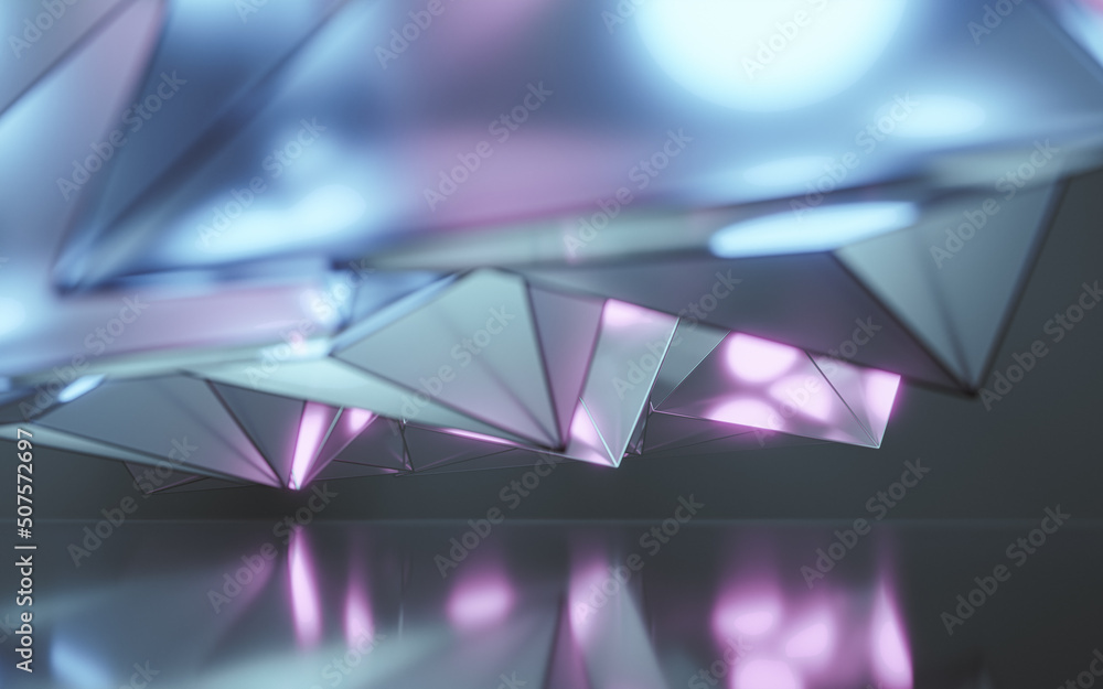 Poster fog scene with abstract geometry, 3d rendering.