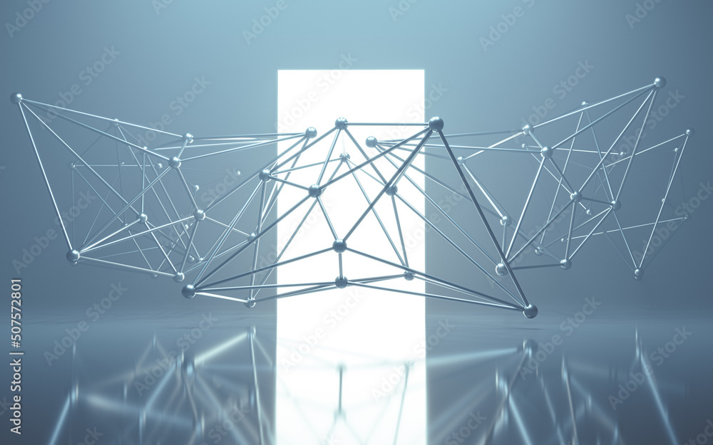 Poster geometry structure with fog scene, 3d rendering.