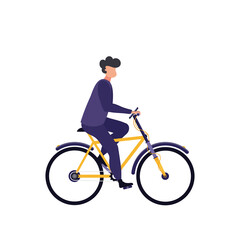 Obraz premium Teenager boy enjoying cycling and having fun outdoor. Isolated dynamic vector flat illustration.