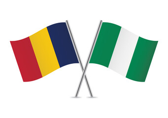 Chad and Nigeria crossed flags. Chadian and Nigerian flags on white background. Vector icon set. Vector illustration.