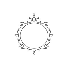 Princess frame. Royal mirror frame and majestic prince doodle border. Cute crown border. Outline vector illustration. 