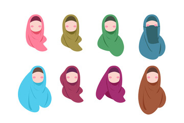 colorful hijab silhouettes collection set