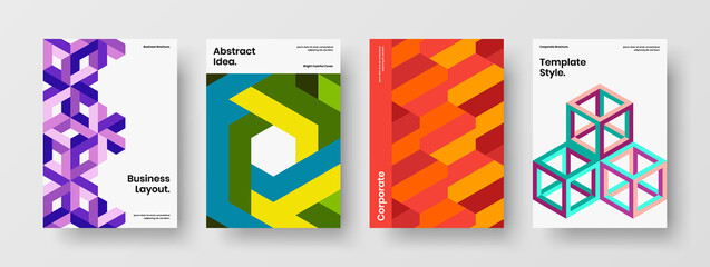 Original geometric pattern annual report layout collection. Multicolored company cover vector design concept composition.