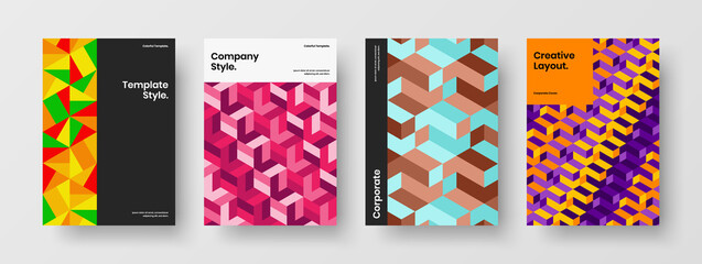 Simple geometric hexagons corporate cover illustration collection. Clean banner A4 vector design layout bundle.