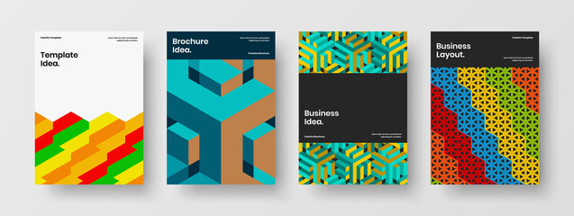 Modern geometric pattern pamphlet concept bundle. Abstract company identity vector design illustration set.