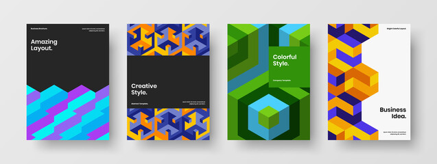 Unique geometric tiles handbill concept composition. Modern front page A4 vector design layout collection.