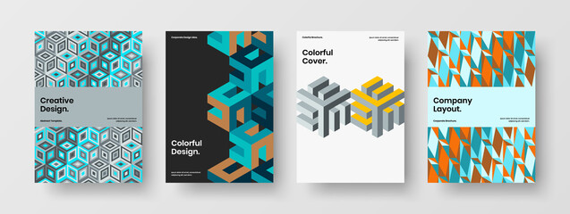 Simple corporate identity A4 design vector concept set. Minimalistic geometric pattern journal cover illustration collection.