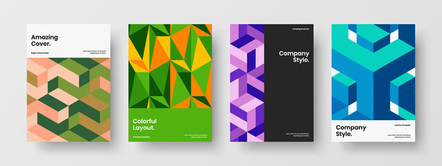 Minimalistic geometric shapes postcard template collection. Unique magazine cover A4 design vector concept set.