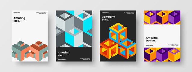 Original mosaic tiles book cover layout composition. Bright company identity A4 vector design illustration collection.