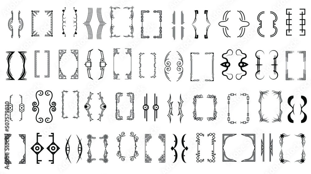 Poster set black simple line collection different doodle brackets, parentheses, braces elements vector desi