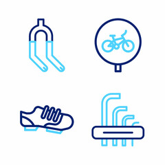 Set line Tool allen keys, Bicycle shoes, and fork icon. Vector