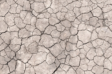 Surface of a grungy dry cracking parched earth for textural background.