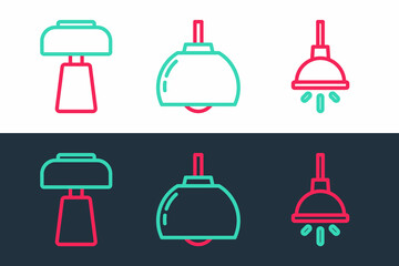 Set line Chandelier, Table lamp and icon. Vector