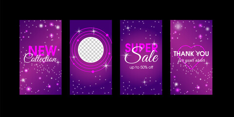Set of sale purple instagram stories templates