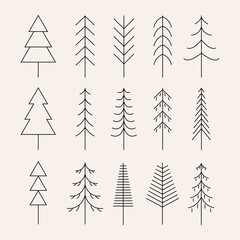 Set of Minimal line art pine tree icon creative design