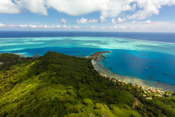 Fototapeta na wymiar Aerial Bora Bora a luxury Tahitian Pacific Island