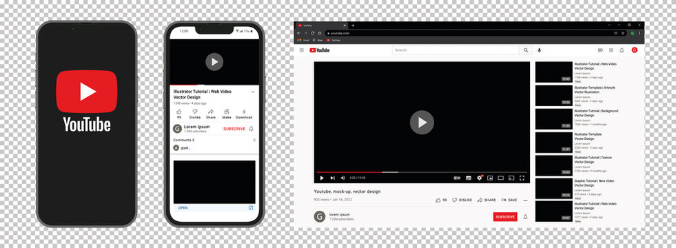 Youtube Web Page And Mobile Interface, Vector Editorial